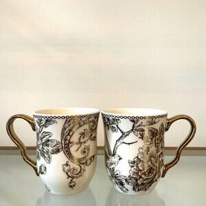 222 Fifth ADELAIDE Metallic Gold Mug 12oz Set of 2 Ceramic Coffee Tea Cup NEW